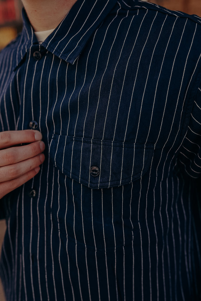 SC28652 Sugar Cane Coke Stripe Long Sleeve Work Shirt- Navy