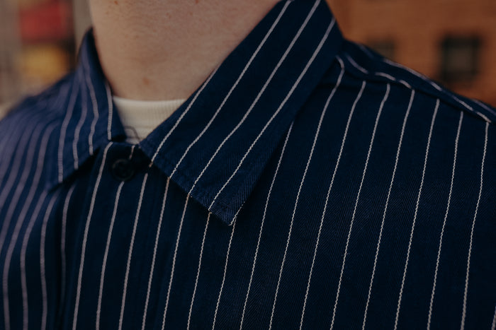 SC28652 Sugar Cane Coke Stripe Long Sleeve Work Shirt- Navy