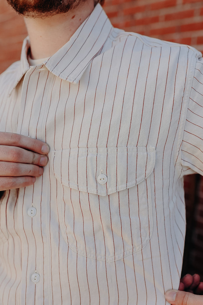 SC28652 Sugar Cane Coke Stripe Long Sleeve Work Shirt- White