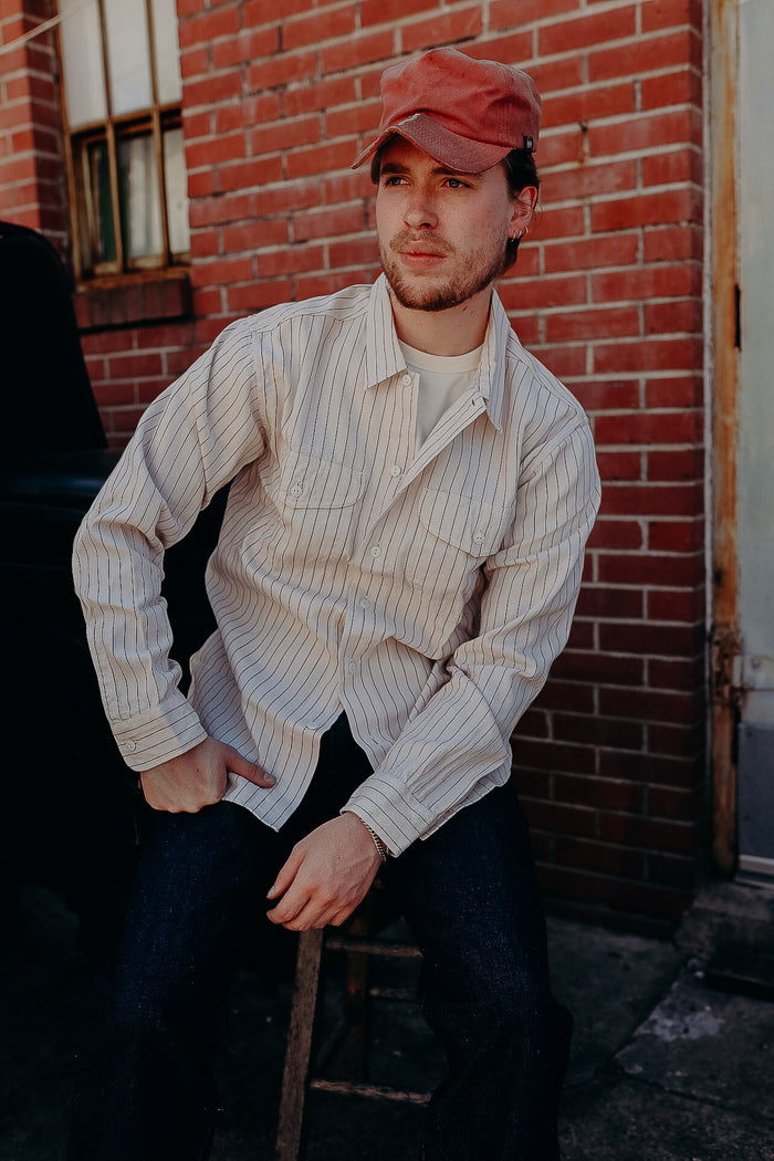 SC28652 Sugar Cane Coke Stripe Long Sleeve Work Shirt- White