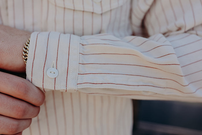 SC28652 Sugar Cane Coke Stripe Long Sleeve Work Shirt- White