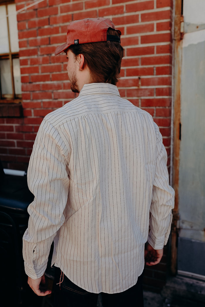 SC28652 Sugar Cane Coke Stripe Long Sleeve Work Shirt- White