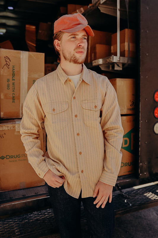 SC28652 Sugar Cane Coke Stripe Long Sleeve Work Shirt Beige