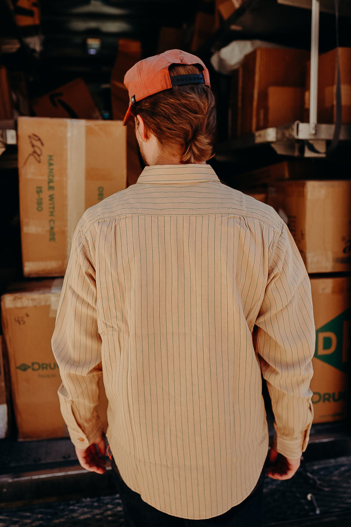 SC28652 Sugar Cane Coke Stripe Long Sleeve Work Shirt Beige