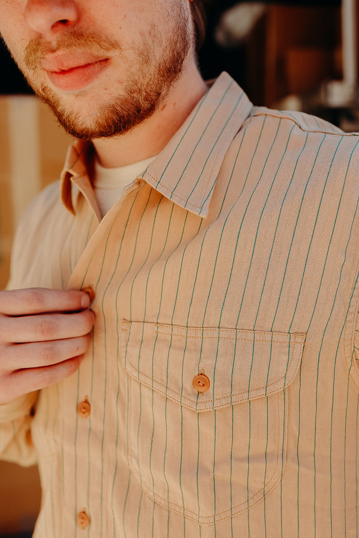 SC28652 Sugar Cane Coke Stripe Long Sleeve Work Shirt Beige