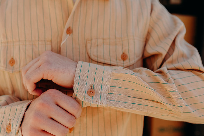 SC28652 Sugar Cane Coke Stripe Long Sleeve Work Shirt Beige