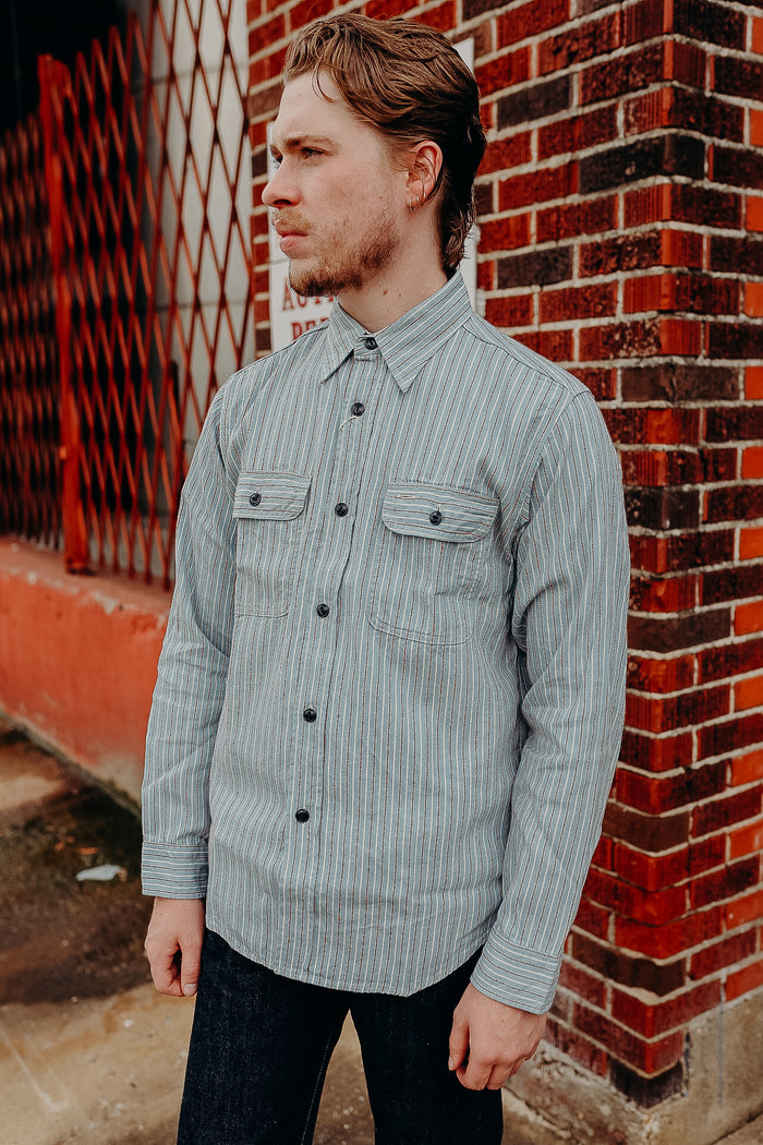 SC29146 Sugar Cane Long Sleeve Work Shirt- Dobby Stripe Blue