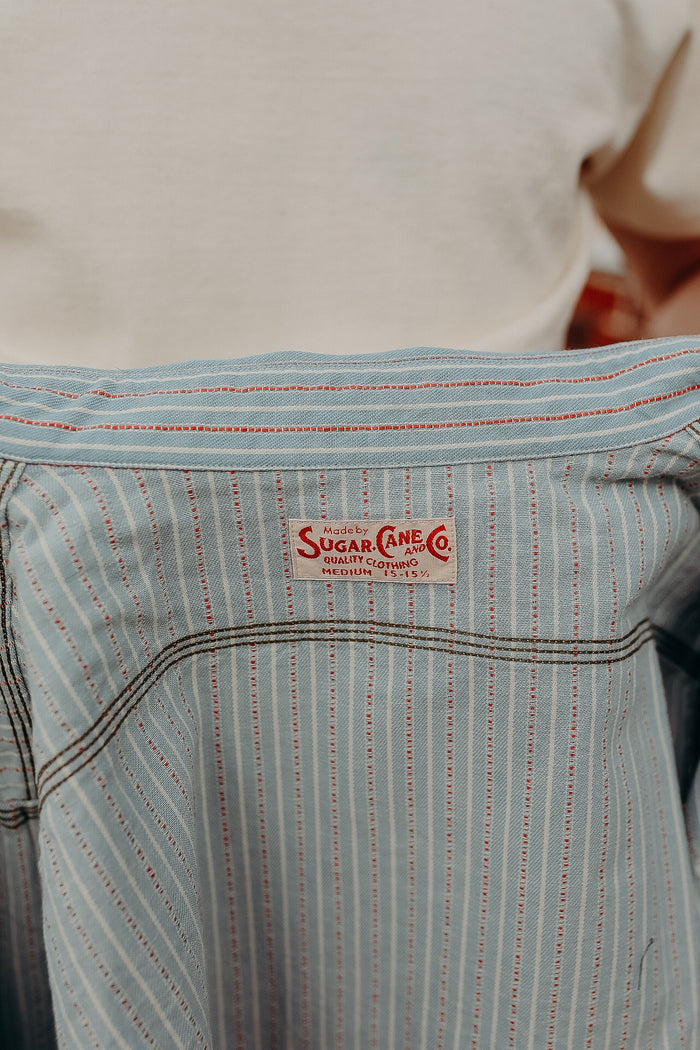 SC29146 Sugar Cane Long Sleeve Work Shirt- Dobby Stripe Blue