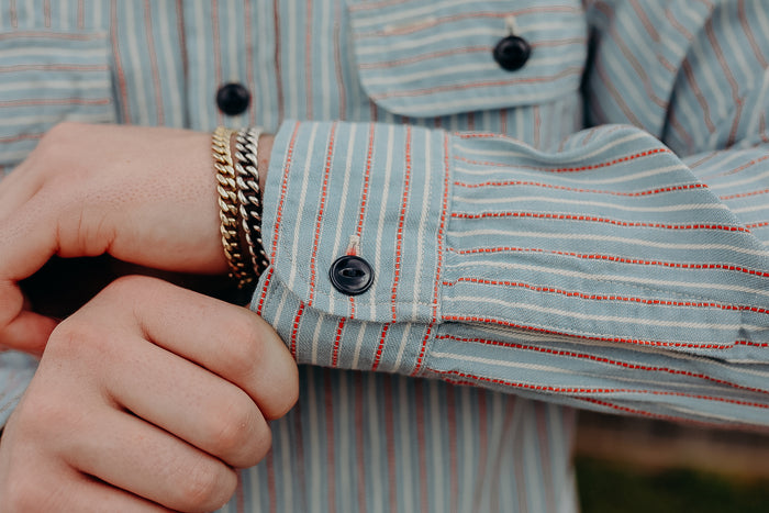 SC29146 Sugar Cane Long Sleeve Work Shirt- Dobby Stripe Blue
