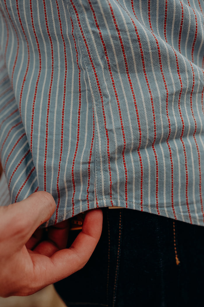 SC29146 Sugar Cane Long Sleeve Work Shirt- Dobby Stripe Blue