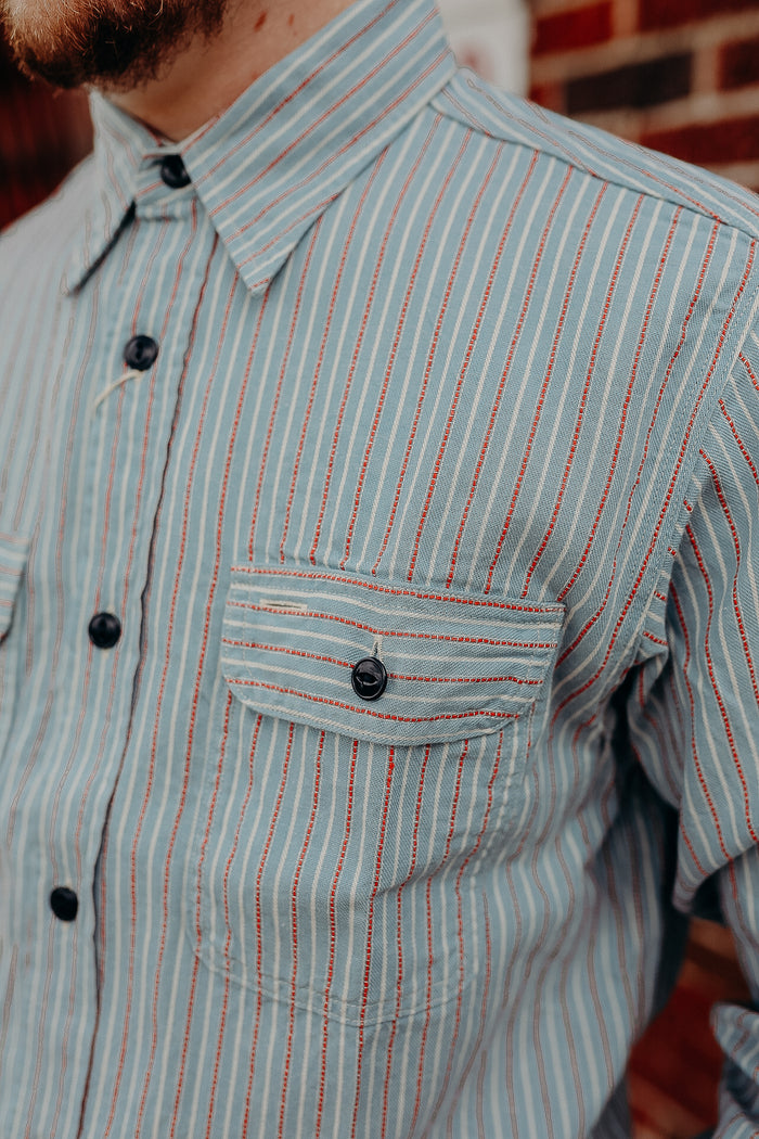 SC29146 Sugar Cane Long Sleeve Work Shirt- Dobby Stripe Blue