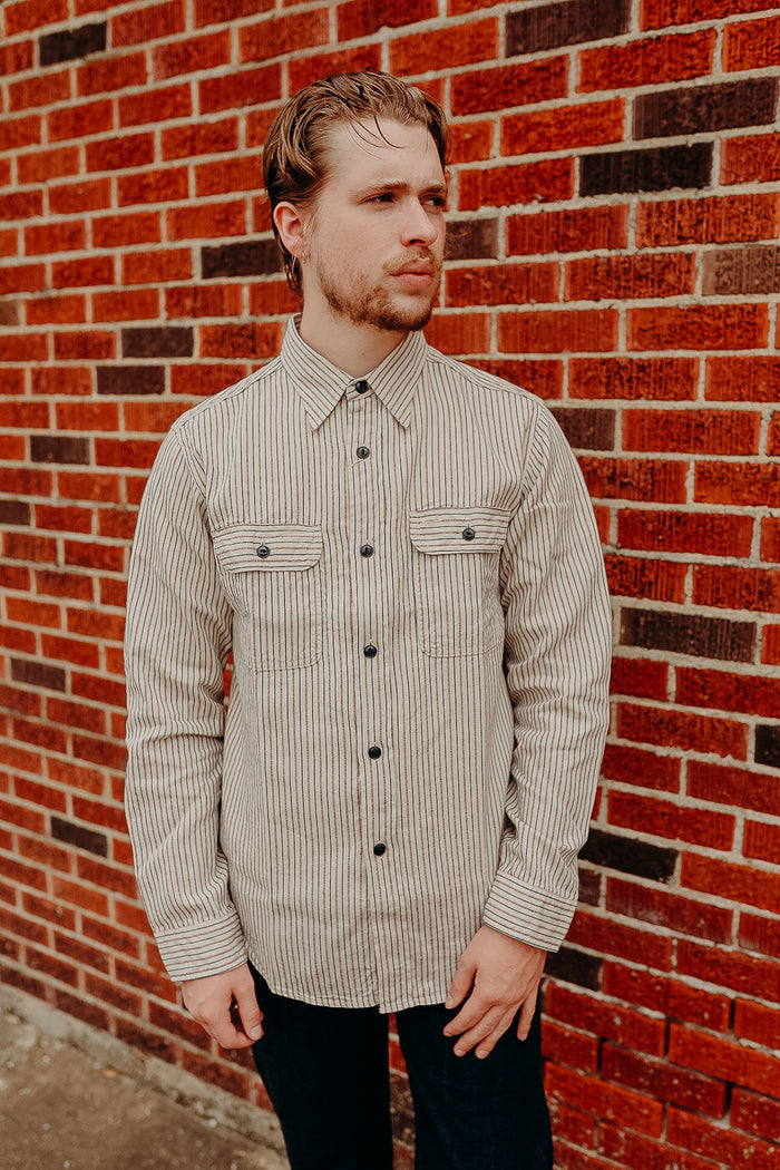 SC29146 Sugar Cane Long Sleeve Work Shirt- Dobby Stripe White