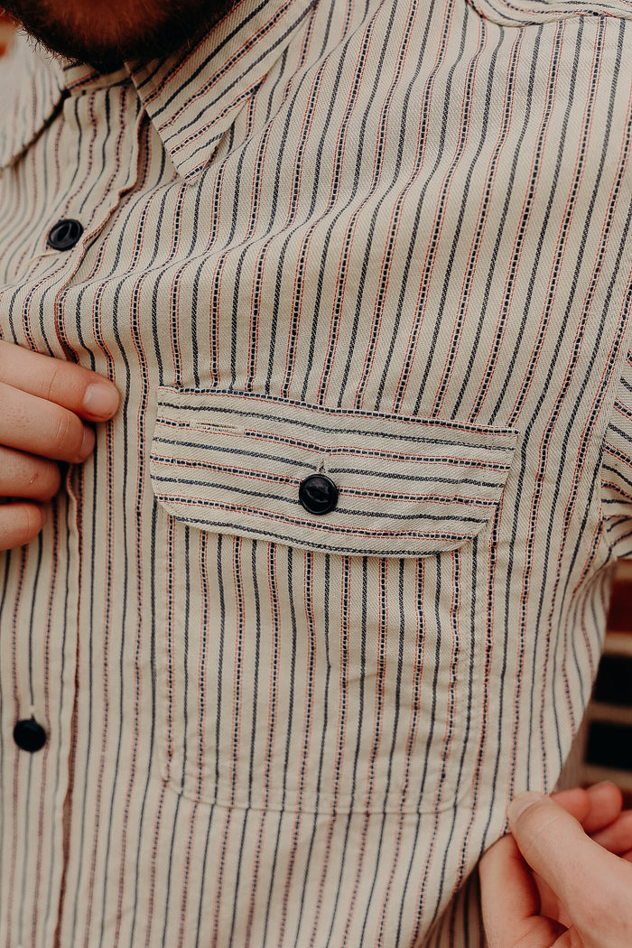 SC29146 Sugar Cane Long Sleeve Work Shirt- Dobby Stripe White