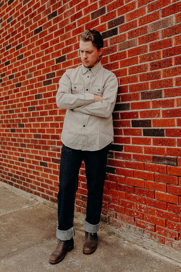 SC29146 Sugar Cane Long Sleeve Work Shirt- Dobby Stripe White