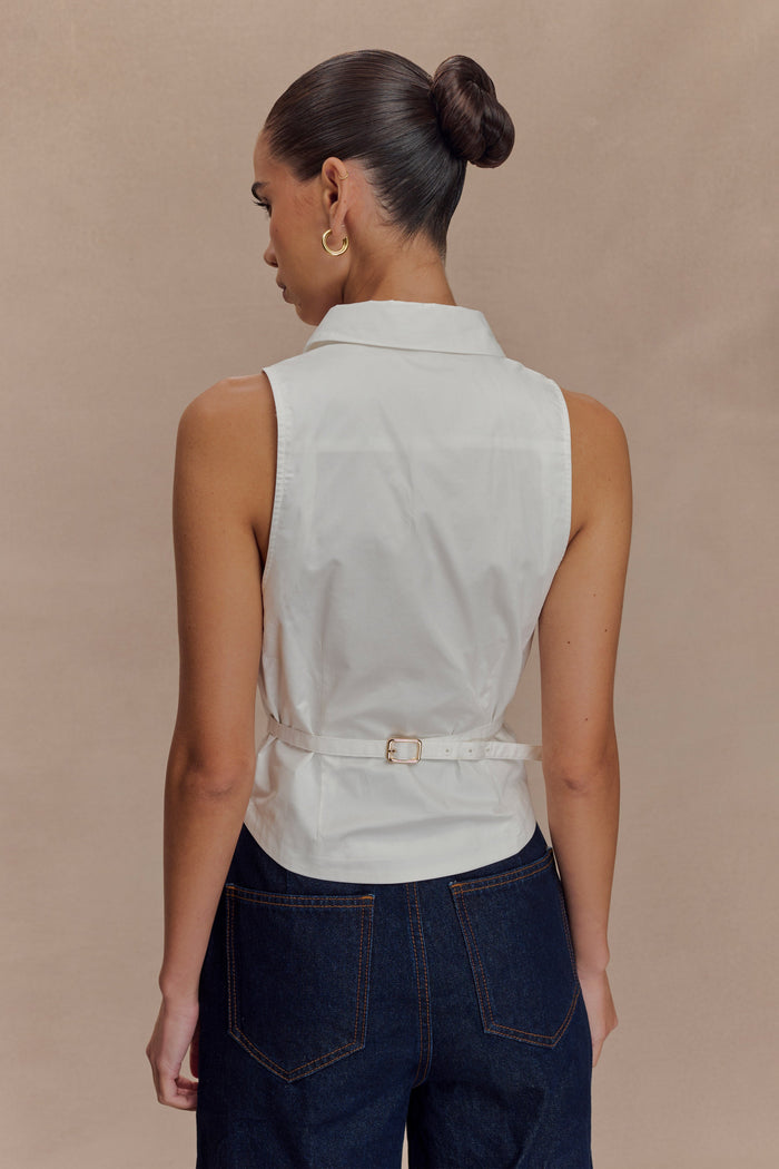 Selene Sleeveless Halter Shirt - White
