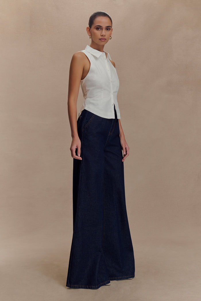 Selene Sleeveless Halter Shirt - White