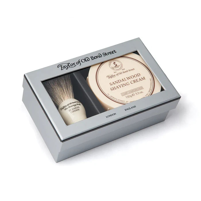 Shaving Gift Set Pure Badger Brush and Sandalwood Shaving Cream 150gr