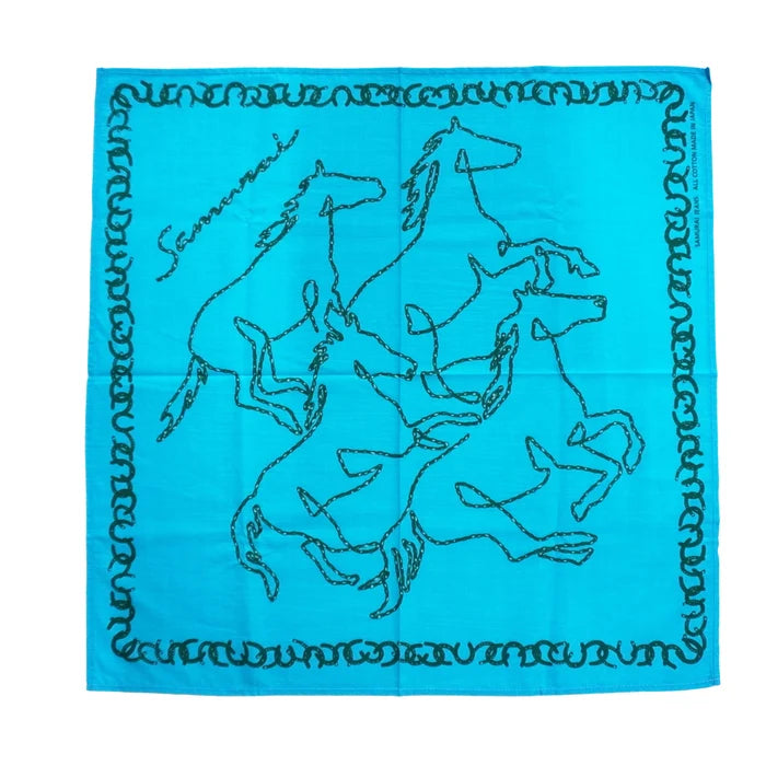 SJ-BANDANA-03H Samurai Horse Motif Bandana- Turquoise