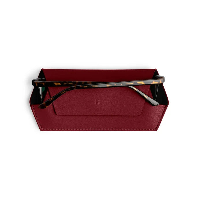 Fox and Leo Slimline Glasses Case in Burgundy Leather | Gretel Lane