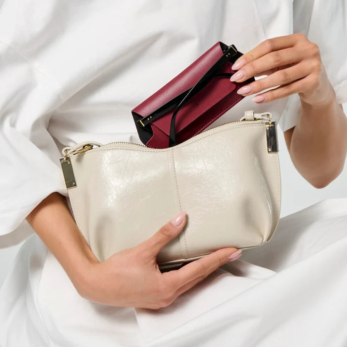 Fox and Leo Slimline Glasses Case in Burgundy Leather | Gretel Lane