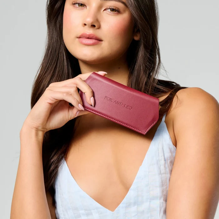 Fox and Leo Slimline Glasses Case in Burgundy Leather | Gretel Lane