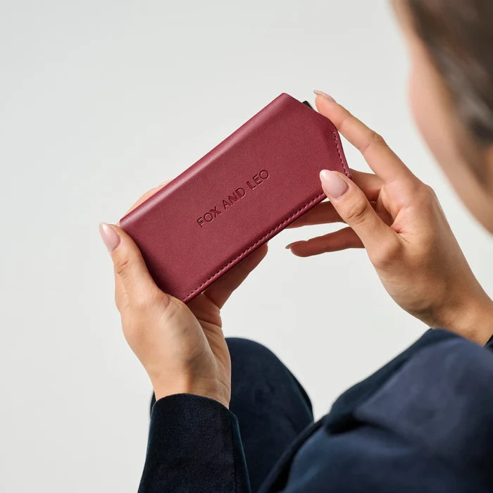 Fox and Leo Slimline Glasses Case in Burgundy Leather | Gretel Lane