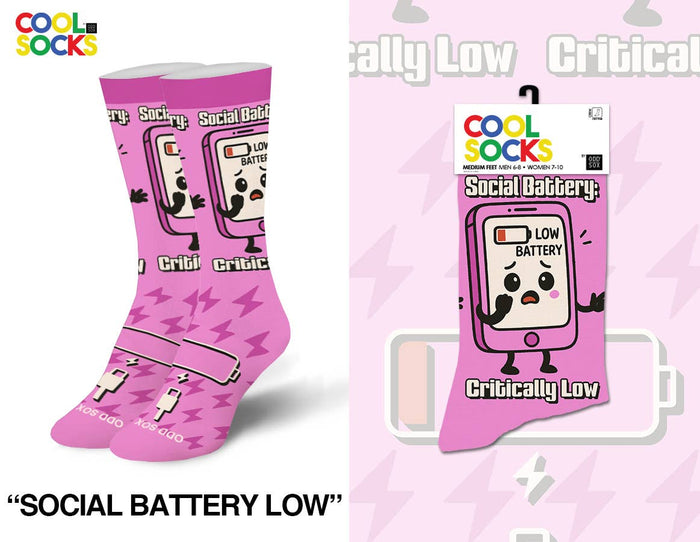 Social Battery Low - Premium Socks from Cool Socks - Just $13.95! Shop now at Pat's Monograms