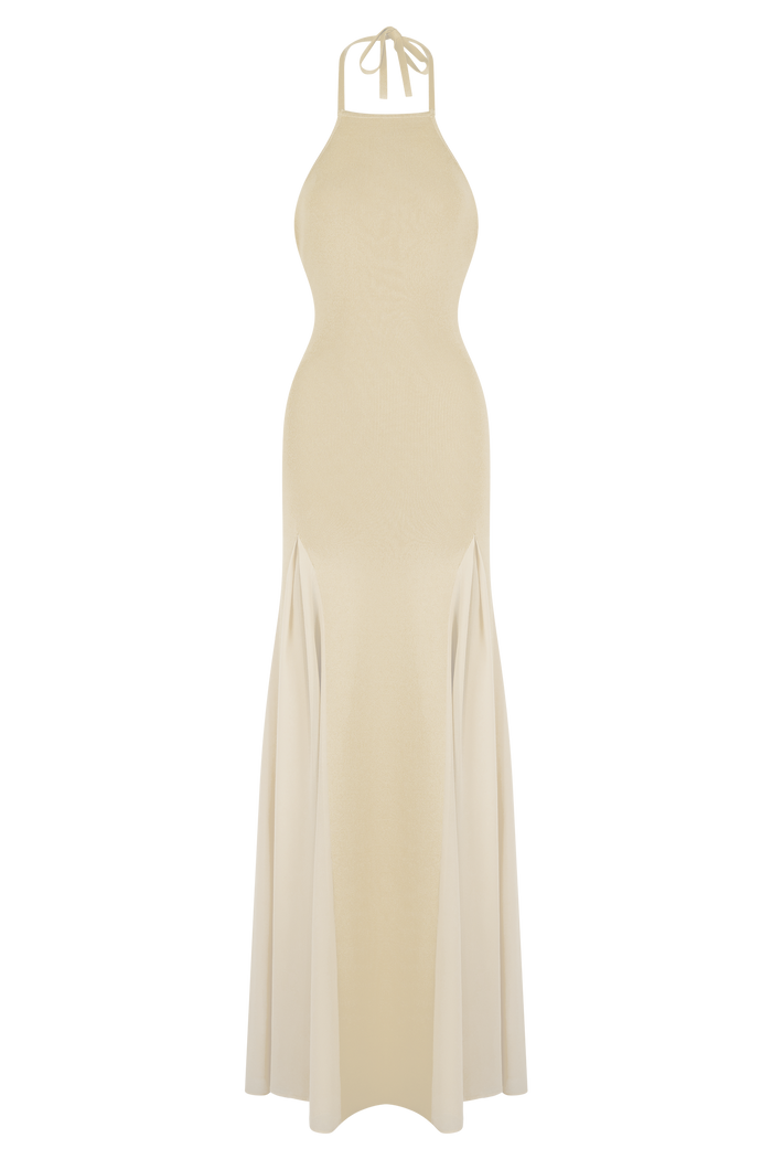 Soleil Knit And Mesh Halter Maxi Dress - Cream