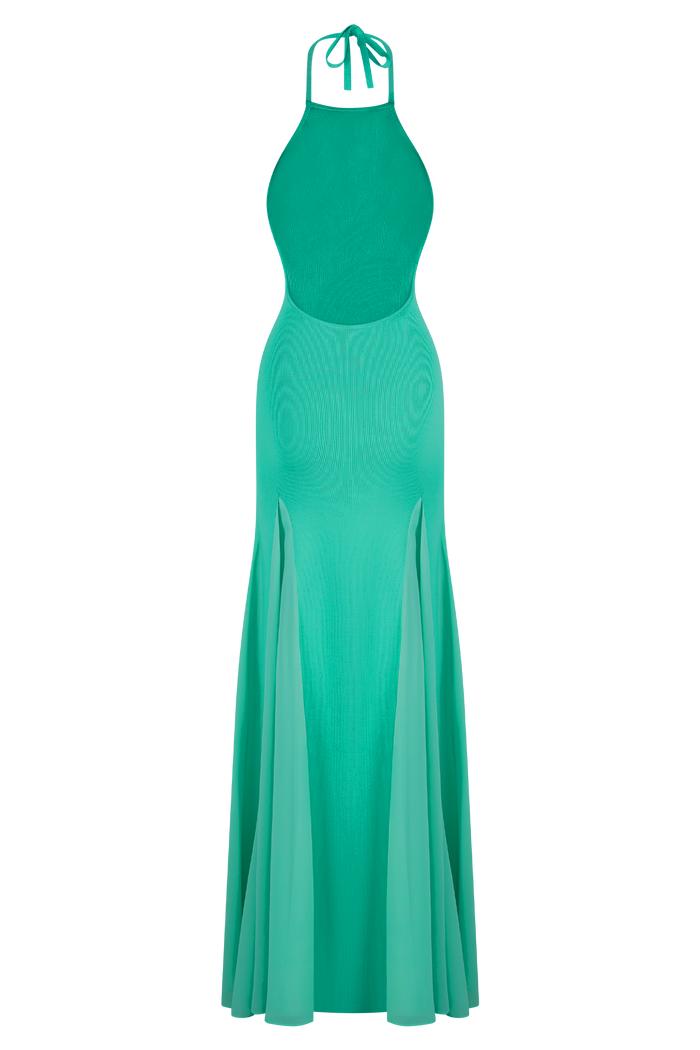 Soleil Knit And Mesh Halter Maxi Dress - Lagoon