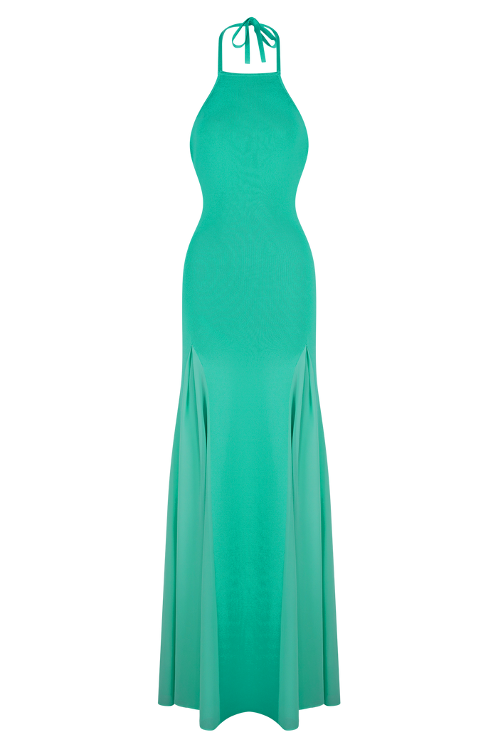 Soleil Knit And Mesh Halter Maxi Dress - Lagoon