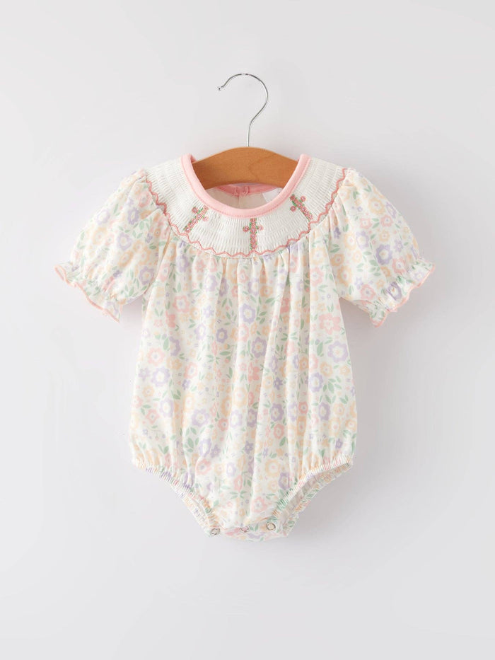 Spring Summer Cross Smocking Embroidery Colorful Romper - Premium Baby & Toddler Outfits from Rylee Faith Designs - Just $24.95! Shop now at Pat's Monograms