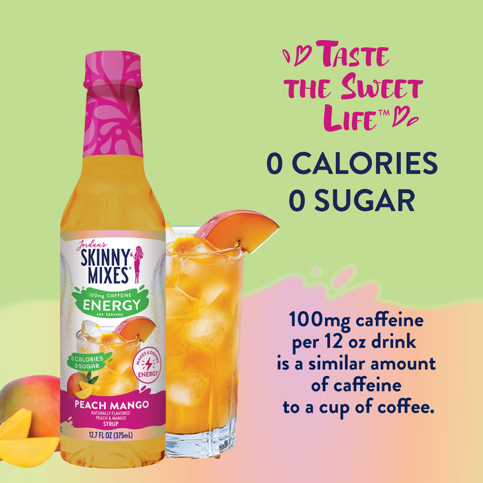 Sugar Free Peach Mango Energy Syrup - 375ml - Premium  from Jordan's Skinny Mixes - Just $6.95! Shop now at Pat's Monograms