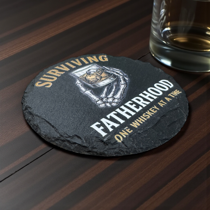 Surviving Fatherhood Slate Coaster - Premium barware from Pat's Monograms - Just $6.50! Shop now at Pat's Monograms