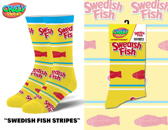 Swedish Fish Stripes - Mens Crew Folded - Premium Socks from Crazy Socks - Just $8! Shop now at Pat's Monograms