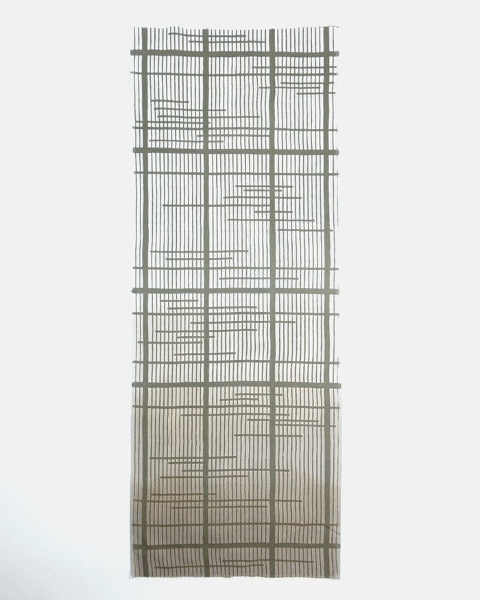 Tenugui, Chusen-Zome, Kissho, Brown & White Gradient with Olive Koushi Suimon, Ripple
