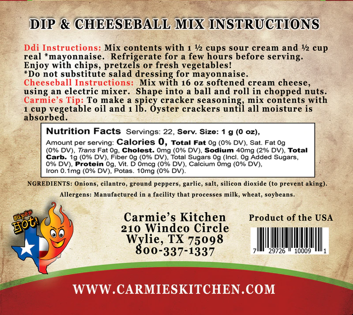 Texas Wildfire Dip Mix - Premium Gourmet Foods from Carmie's Kitchen - Just $5! Shop now at Pat's Monograms