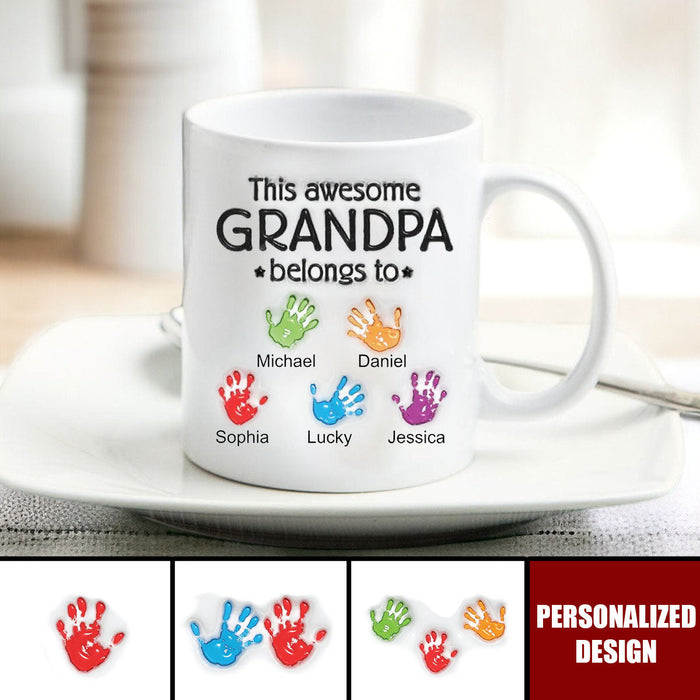 This Awesome Dad Belongs To - Family Personalized Custom 3D Inflated Effect Printed Mug