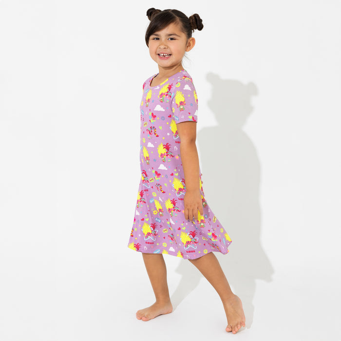 Trolls Harmony Valentine's Bamboo Girls' Short Sleeve Dress