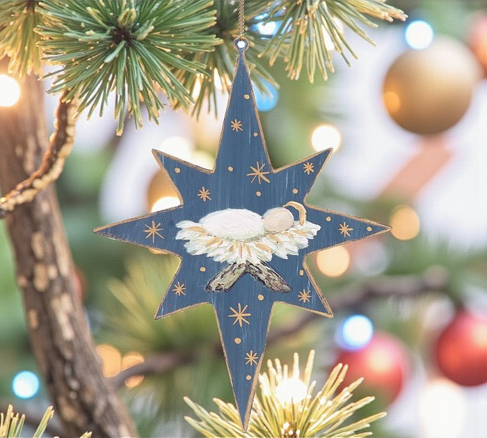 Two Sided Holy Child Tin Star Ornament - Premium Christmas Ornament from Burton and Burton - Just $7.95! Shop now at Pat's Monograms