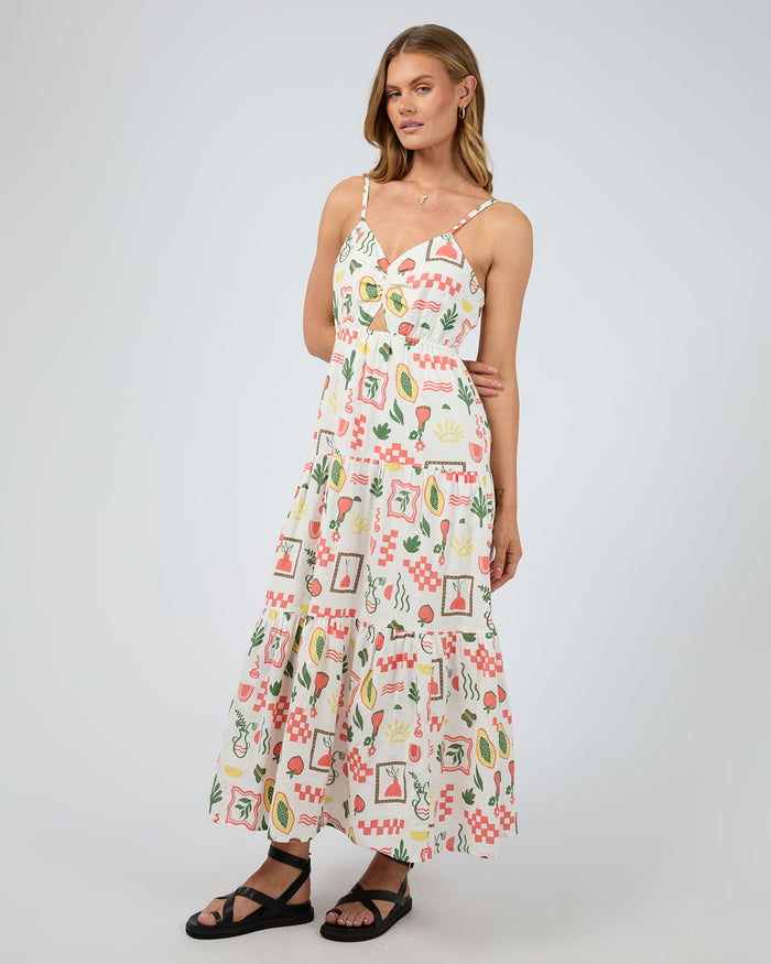 Natural multi-print Valancia Maxi summer Dress