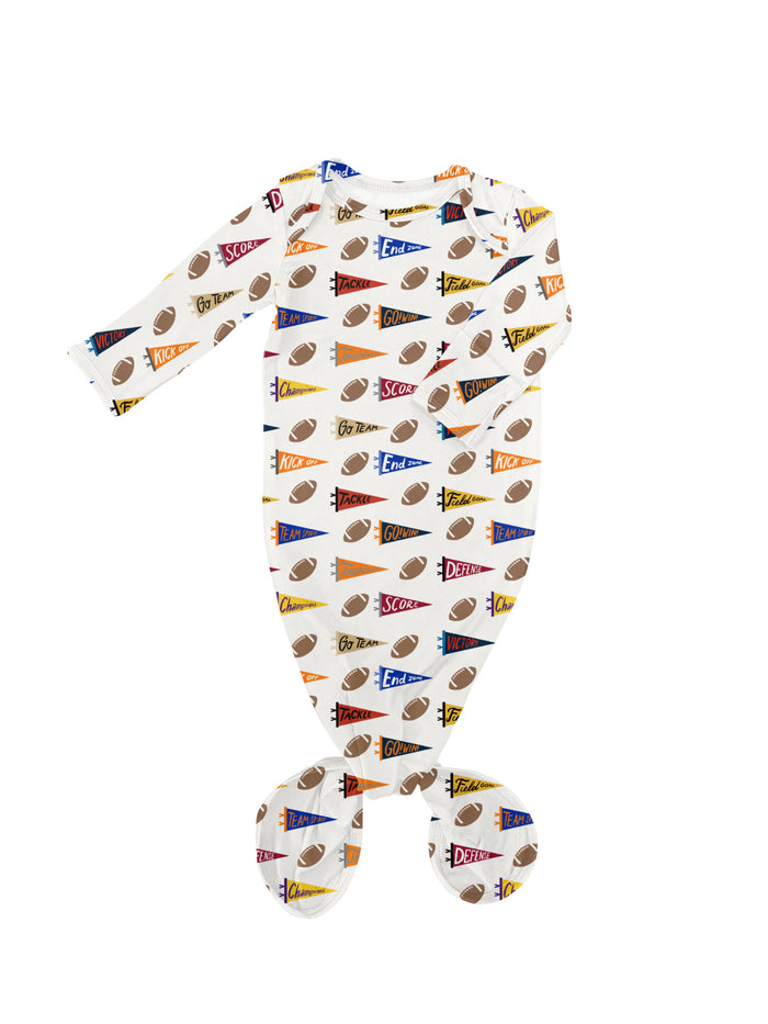 Varsity Football Flags - Knotted Infant Gown - Premium Baby Sleepwear from Goosies - Just $29.95! Shop now at Pat's Monograms