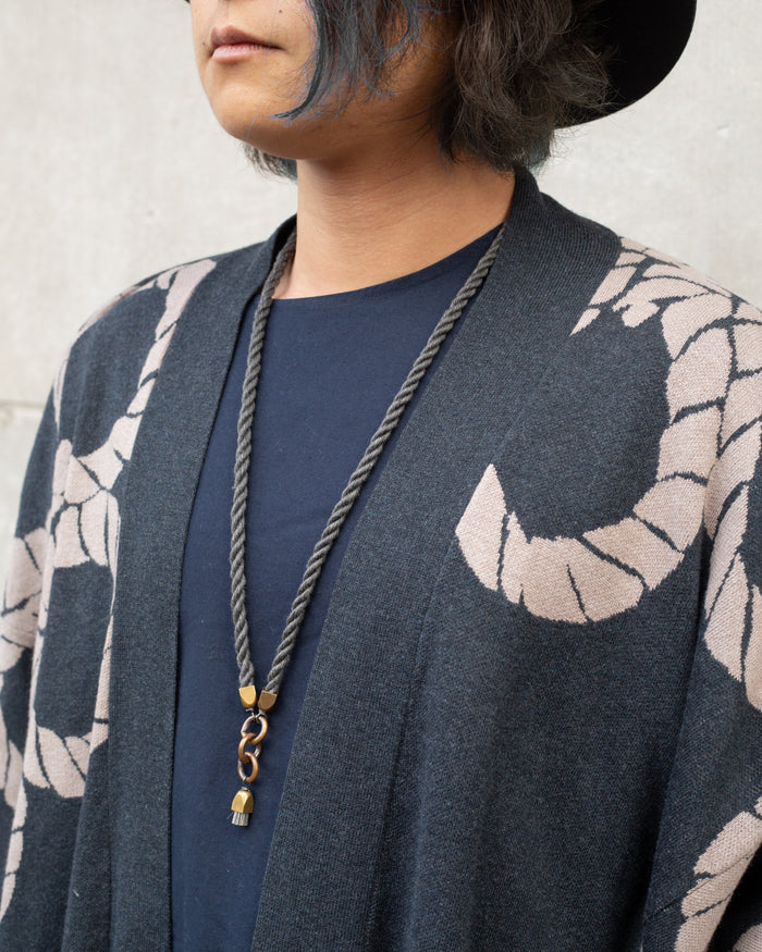Wa-Modern, Cardigan Robe, Charcoal with Beige Nawa