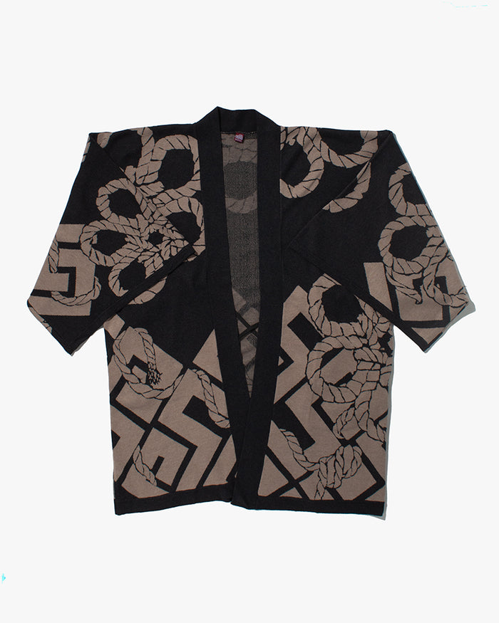 Wa-Modern, Cardigan Robe, Charcoal with Beige Nawa
