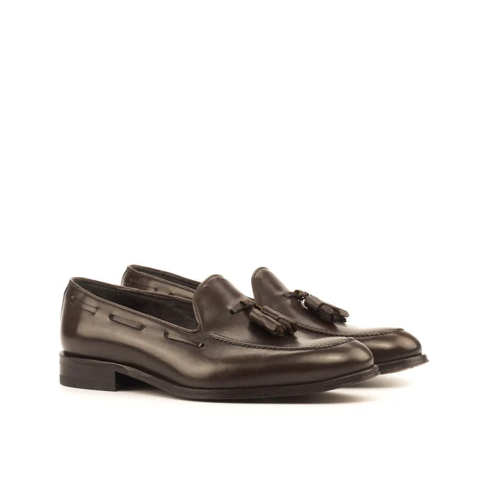 Wachiwi loafers: dark brown leather tassel luxury bespoke shoes for men