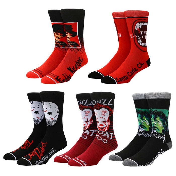 Warner Brothers Horror Icons 5 Pair Men's Crew Socks - Premium socks from Bioworld Merchandising - Just $24.95! Shop now at Pat's Monograms