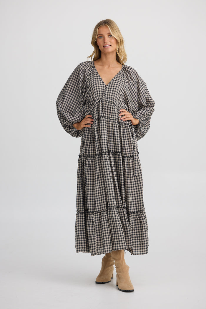 Wing and a Prayer Maxi Dress (Natural w Black Check)