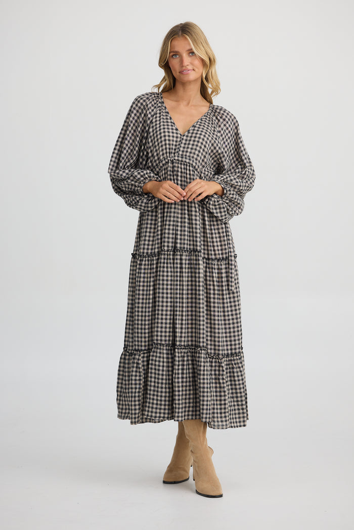 Wing and a Prayer Maxi Dress (Natural w Black Check)