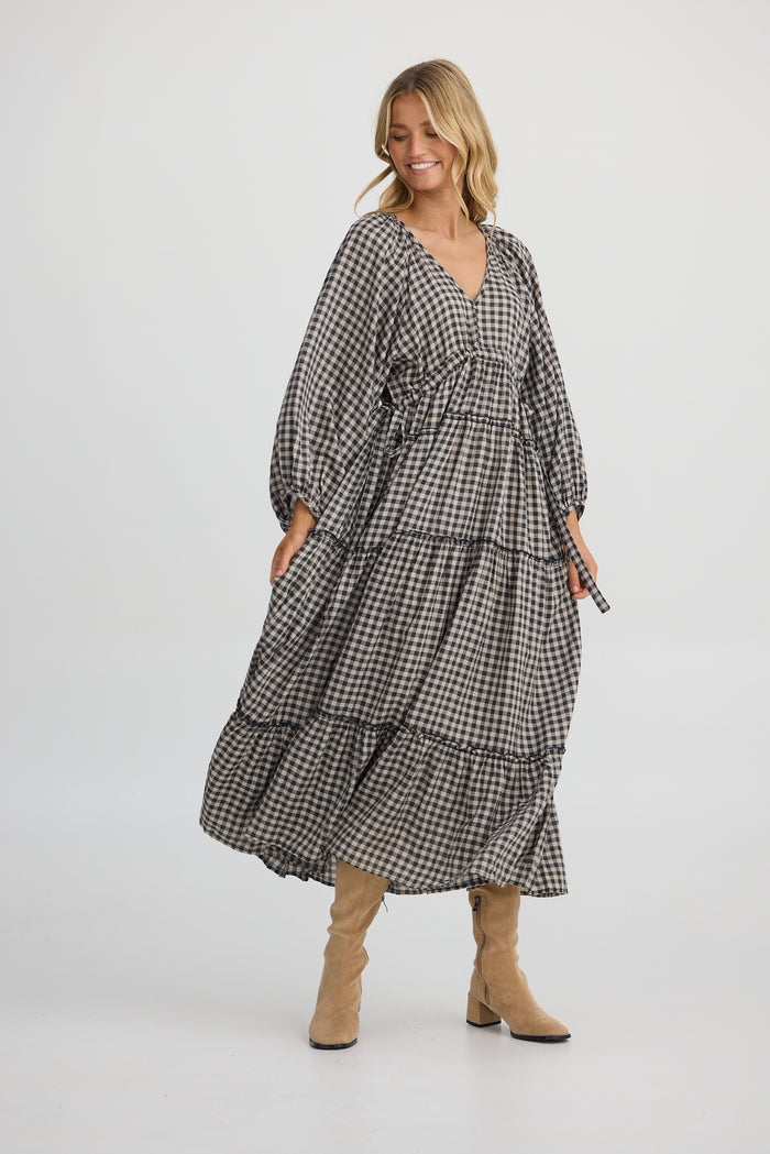 Wing and a Prayer Maxi Dress (Natural w Black Check)