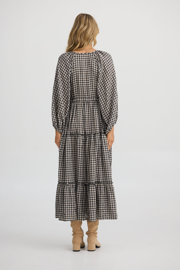 Wing and a Prayer Maxi Dress (Natural w Black Check)