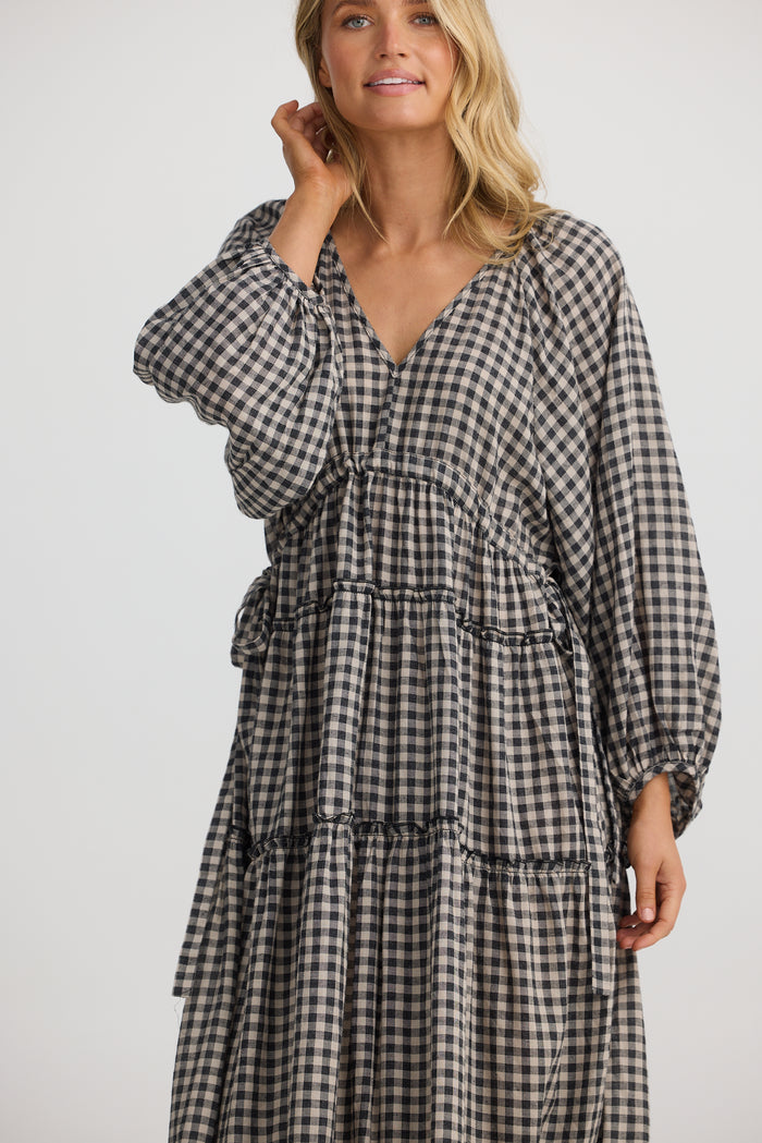 Wing and a Prayer Maxi Dress (Natural w Black Check)